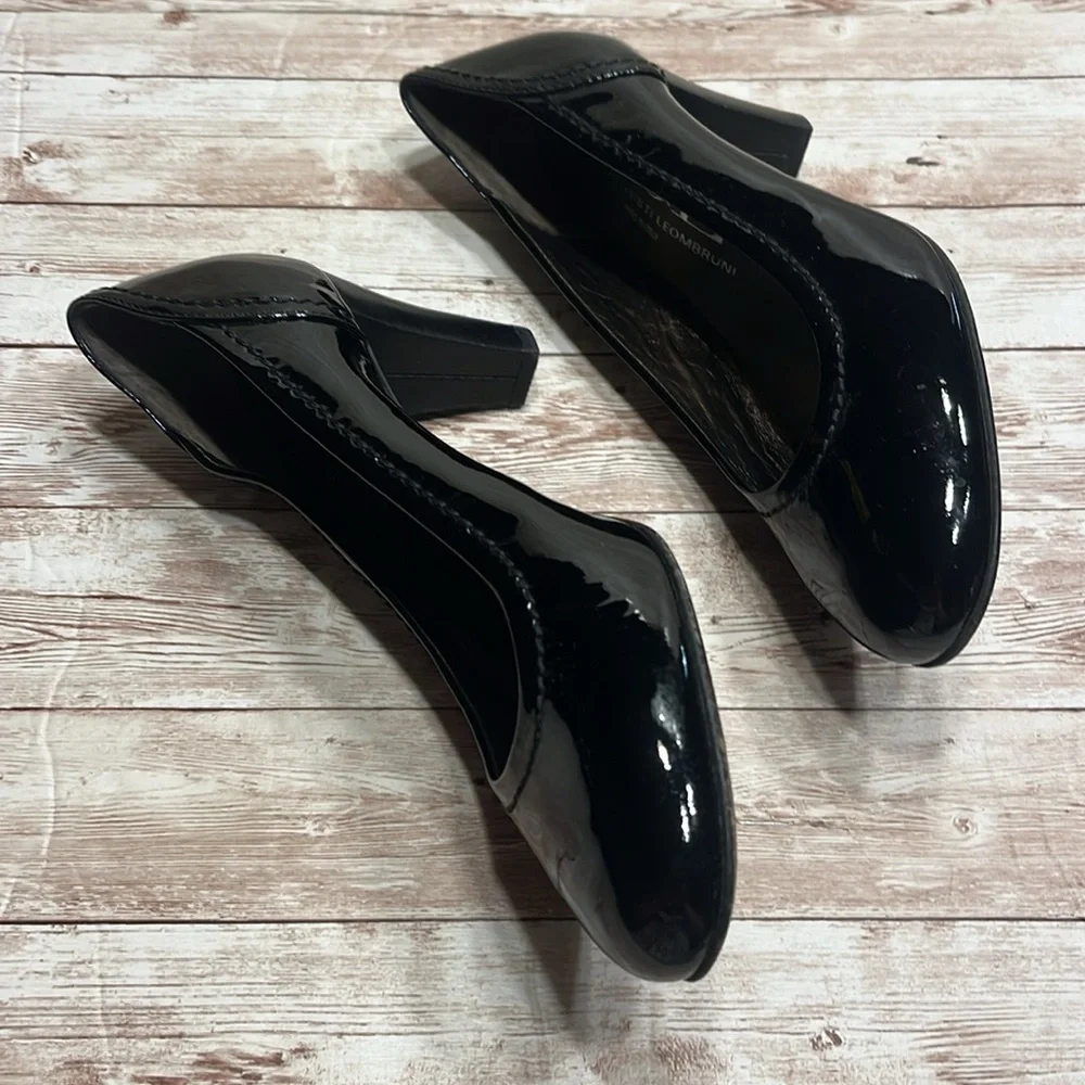 AGL Attilio Giusti Leombruni Vero Cuoio Black Patent Leather Heels Size 38 1/2